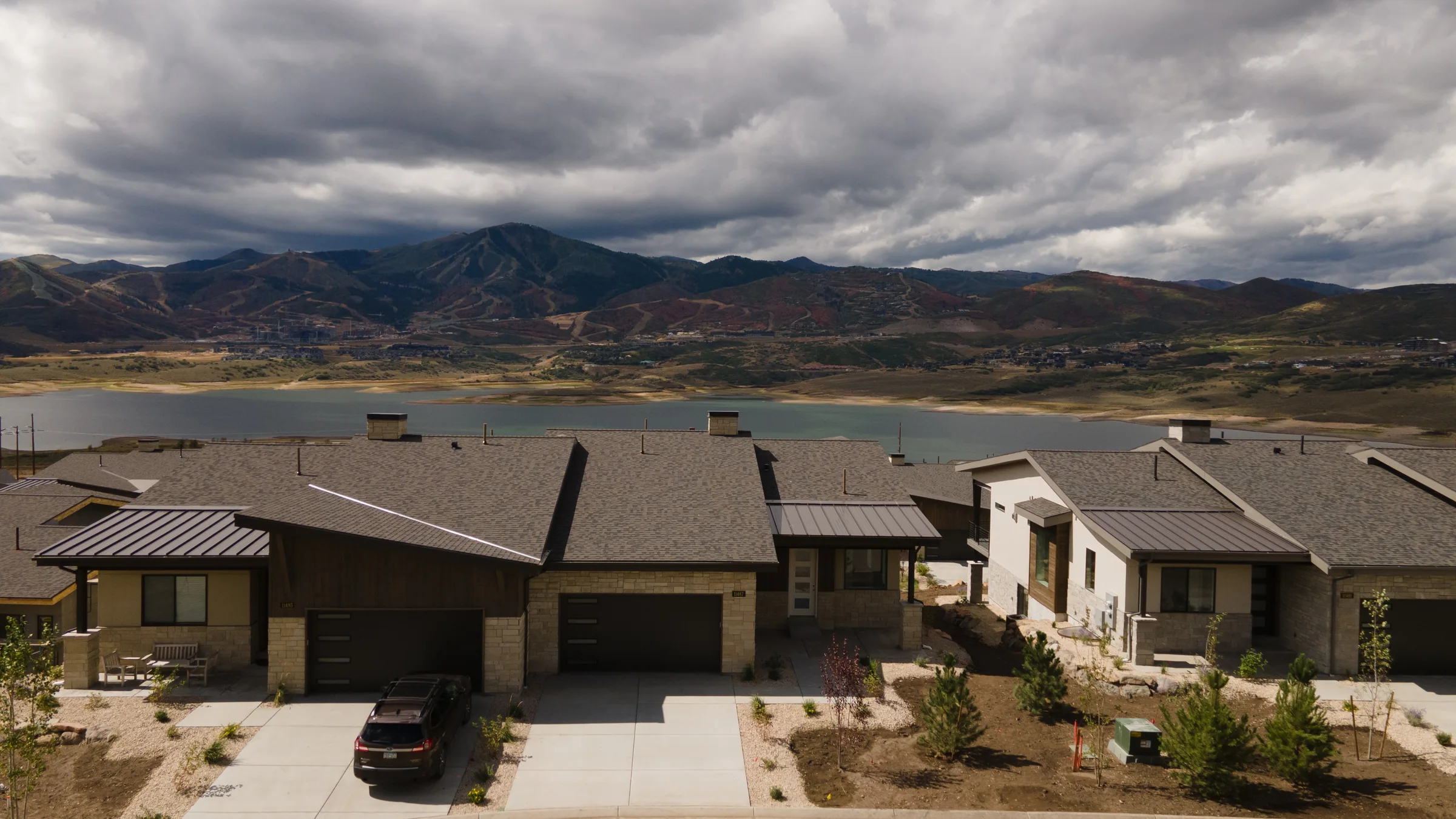 Shoreline Phase III twinhomes with Jordanelle Reservoir and mountains beyond