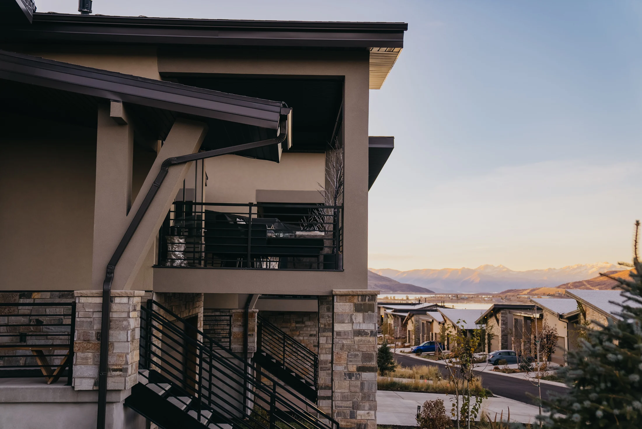 Shoreline Phase II townhomes at dusk
